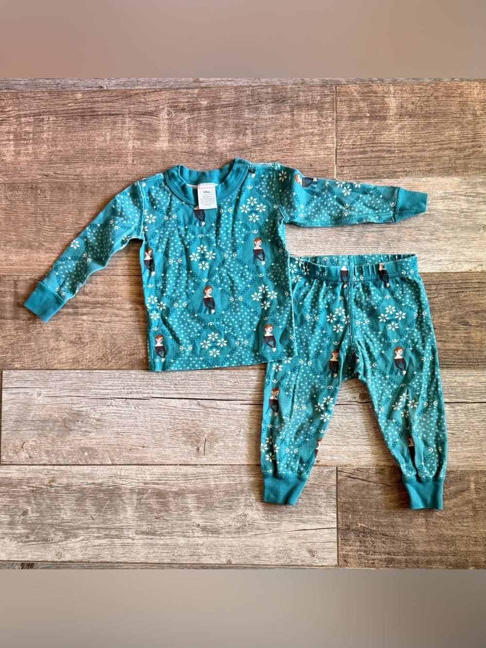 Hanna Andersson Disney Frozen Pajama Set in teal organic cotton 18-24 months